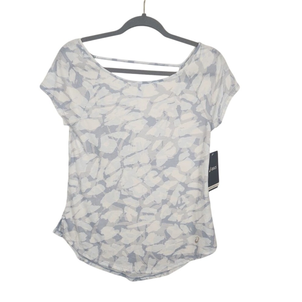 ASICS Women's White/Gray Pattern Workout Training T-Shirt Top Slub SS - XS